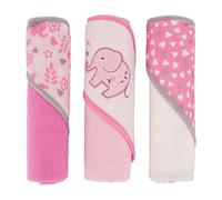 Cudlie Buttons & Stitches Baby Girl 3 Pack Rolled/Carded Hooded Towels in Blooming Elephant Print