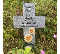 CUDMORERBE 12.7 Inches Cross Pet Memorial Garden Stones, Sympathy Cat Or Dog Grave Marker, Engraved With Name & Date & Sentence, Personalized Condolences Gift