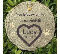 CUDMORERBE Engraved Pet Memorial Garden Stone, Personalized Pet Grave Marker Tombstone Garden Stone with Sympathy Poem You Left Paw Prints On Our Hearts.