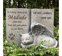 CUDMORERBE Personalized Cat Angel Pet Memorial Grave Marker Tribute Statue, Cat Memorial Stone, Sympathy Pet Loss Gift for Cat, Customizable Name and Date