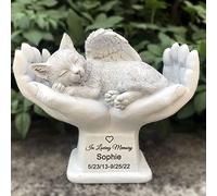 CUDMORERBE Personalized Cat Grave Markers Memorial Angel Statue Stone With In God'S Hands, Cat Headstone Garden Stone, In Loving Memory Of A Pet Lost Gift, 7 Inch(H)