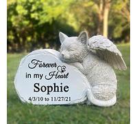 CUDMORERBE Personalized Pet Cat Memorial Stone With A Sleeping Cat Angel Statue, Cat Grave Markers, Cat Headstone Tombstone-Forever in My Hearts
