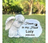 CUDMORERBE Personalized Pet Dog Memorial Stone With A Sleeping Dog Angel Statue, Dog Grave Markers, Dog Headstone Tombstone-Forever in my hearts