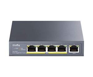 Cudy 5 Port Gigabit PoE+ Unmanaged Switch, 4 PoE 60W, Metal, GS1005P | 4x GbE 802.3af/at 30W, 1x GbE upstream, 10 Gbps capacity, port isolation/250m mode, watchdog, SPCC body, tabletop/wall