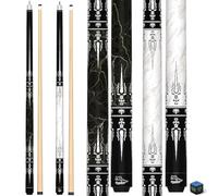 CUEBAR Pool Sticks for Adults Set of 2, 58 Inch 2-Piece Pool Cues for Billiard Table, 13mm Tip, Geometric Pattern Design, Barehand Grip with Chalk (Black + White)