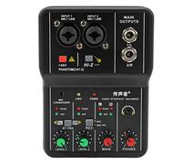 CUEI Live Sound Card, 2 Channel Audio Mixer Console Mini USB Mixing with 48V Phantom Power, Portable 16 BIT 48KHZ DJ Podcast Equipment for Music Recording Karaoke Streaming