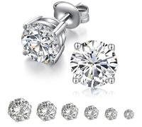 CUEMOON 6 Pairs Men's Diamond Earrings with Cubic Zirconia, Stainless Steel Earrings, Hypoallergenic Women's Earrings, Light Point Earrings, 3 ~ 8 mm Diamond Earrings