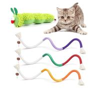 CUEMOON Pack of 4 Catnip Toys, Kitten Caterpillar Catnip Toy, Caterpillar Kicker with 3 Teething Ropes for Cats, Interactive Cat Toy, Self-Activity for Cats, Dental Care