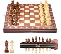 CUEMOON Wooden Chess Board, 3 in 1 Folding Chess Board, Magnetic Chess Set, Gift for Children and Adults, 29 x 29 cm