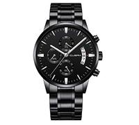 CUENA Men's Analogue Elegant Formal Executive Exclusive Modern Work Calendar Stainless Steel Extendable Adjustable Butterfly Safety Clasp, Black, M, formal