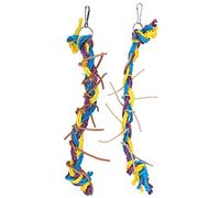 Cuerda para masticar loros, tres colores en contraste, nudo para morder, colgante de jaula para loros, soporte de juego hecho de cuero artificial, cuerda de cáñamo,