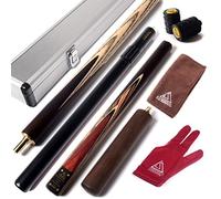 CUESOUL 57" 3/4 Jointed Snooker Billiard Pool Cue Handcrafted 18oz with Telescopic Aluminium Extension & 6" Walnut Extension, Ash Shaft & Walnut Butt, in Aluminium Cue Case, 9.5mm Tip Snooker Cue Set