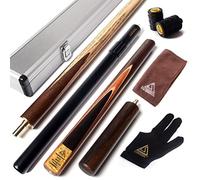CUESOUL 57" 3/4 Jointed Snooker Billiard Pool Cue Handcrafted 18oz with Telescopic Aluminium Extension & 6" Walnut Extension, Ash Shaft & Walnut Butt, in Aluminium Cue Case, 9.5mm Tip Snooker Cue Set