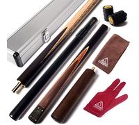 CUESOUL 57" 3/4 Jointed Snooker Billiard Pool Cue Handcrafted 18oz with Telescopic Aluminium Extension & 6" Walnut Extension, Ash Shaft & Walnut Butt, in Aluminium Cue Case, 9.5mm Tip Snooker Cue Set