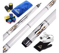 CUESOUL 58 Inches 19oz Joint Pool Cue Stick Billiards Premium Canadian Maple Pool Cue, Multi-layered Tip, 11.5/12.75mm Billiards Pool Cue Set Accessories 11.5 mm white