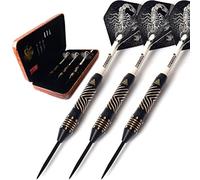 CUESOUL Black Scorpion Series 20g/22g/24g Professional Steel Tip Darts Set Brass Barrels Shockproof Deluxe PU Carry Case for Pub, Game Room & League Play(CBSHF2005-L)