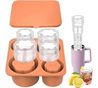 CUESVAP Ice Cube Tray for Stanley Cup, Reusable BPA-Free Ice Cubes Silicone Mould, Ice Cube Tray, Stanley Cup Accessories with Lid for 20-40 oz Quencher & Cups (Amber)