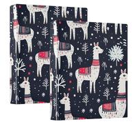 Cuet Christmas Llamas Blue 1-1/2 Inch Binders 3 Ring with Anti-Slip Clip, Decorative Three Ring Binder Basic Binder Notebook for School Office Supplies 2 Pack