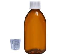 CueVitae Amber Glass Bottle 250 ml | Airtight Screw Cap | Refillable Bottle Storage of Liquid Substances | Free Dosing Cup