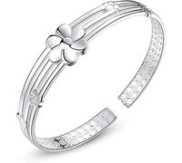 Cuff Bangle Bracelet, Silver Plated Six-Leaf Plum Flower Open Bangle Adjustable Jewellery Charm Bracelet For Women Durability