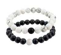 Cuff Bangle Bracelets 2Pcs Unisex Distance Bracelet Couple His Hers Black Matte Beads White Howlite