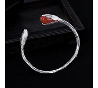 Cuff Bangle Bracelets,Ladies Inlaid Natural Southern Red Agate Magnolia Flower Open Jewelry Women's Bracelets