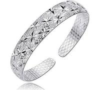 Cuff Bangle Chain,AdjustableSterling Silver Bangle Bracelet, Women 925 Silver Bracelet Fashion Adjustable Cuff Bangle Carve Stars Bracelets Sterling