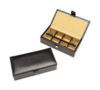 Cuff-Daddy Leather Travel Cufflinks and Rings Storage Box Case for 8 Pairs - Cufflinks Holder Display Jewelry Case - 6 1/4" x 1" x 3" - Storage Cuff Links Jewelry Box with White Outerbox, Leather