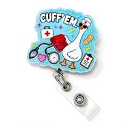 Cuff' Em Nurse Goose Blood Pressure Themed Retractable Badge Reel, Glitter Acrylic ID Badge Holder with Alligator Clip for Healthcare Workers