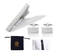 Cuff Link and Tie Clip Set, Business Shirts Cuff Link Tie Bar Clips Men Necktie Pinch Clip Personalised Cufflink Set Men Stainless Steel Wedding Business Gifts for Anniversary Wedding and Daily Life