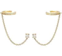 Cuff Small Hoop Halo CZ Stud Chain Earrings for Women Teen Girls Cartilage Double Holes S925 Sterling Silver Hypoallergenic Fashion Personalized Threader Tiny Huggie Gifts Bff Birthday