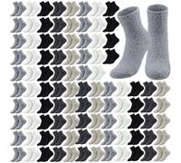 Cuffbow 100 Pairs Bulk Fuzzy Socks for Men Women Warm Soft Slipper Fluffy Cozy Socks Bulk Winter Christmas Gifts for Homeless, Solid Color, One Size