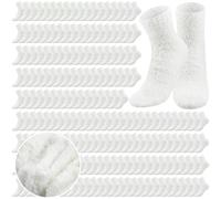 Cuffbow 100 Pairs Bulk Fuzzy Socks for Men Women Warm Soft Slipper Fluffy Cozy Socks Bulk Winter Christmas Gifts for Homeless, White, One size