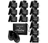 Cuffbow 12 Pairs Folding Wedding Shoes Roll Up Ballet Flat Shoes Bulk Dance Slippers for Bride Bridesmaids Guest Dance Floor, Black/White, One Size