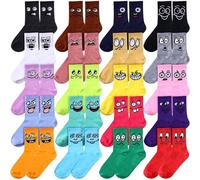Cuffbow 20 Pack Crazy Funny Emotion Socks for Women Crew Soft Cotton Socks, 20 Different Fun Designs, Classic Colors, M