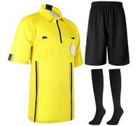Cuffbow 3 Pcs Men's Soccer Referee Jersey Short Set Official Pro Soccer Referee Shirt Short Sleeve, Sports Pants and Socks