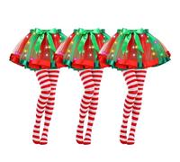 Cuffbow 3 Sets Christmas LED Light up Tutu Skirt and Striped Tights Set for Women Include 3 Light up Layered Tutus 3 Red and White Pantyhose for Christmas Party Costume Neon Party