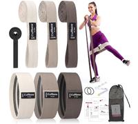 Cuffbow 6 Pcs Fabric Resistance Bands Set for Working Women Exercise Bands for Booty Legs 3 Resistance Levels Fabric Elastic Straps with Hair Ties and Tape Measure for Home Gym Pilates Training