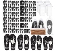 Cuffbow Bulk Flip Flops for Wedding Guest Bride Sandals Spa Slippers with Size Card Organza Bag for Pool Beach Party, Black, One Size