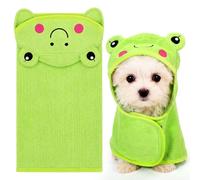 Cuffbow Frog Hooded Dog Towel with Hook and Loop Closure - Soft Green Microfiber Pet Bathrobe, Quick-Dry, Cute Frog Ears Hood for Small to Medium Dogs, Cozy & Absorbent Pet Bath Towel(Small)