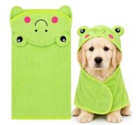 Cuffbow Frog Hooded Dog Towel with Hook and Loop Closure - Soft Green Microfiber Pet Bathrobe, Quick-Dry, Cute Frog Ears Hood for Small to Medium Dogs, Cozy & Absorbent Pet Bath Towel(Medium)