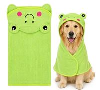 Cuffbow Frog Hooded Dog Towel with Hook and Loop Closure - Soft Green Microfiber Pet Bathrobe, Quick-Dry, Cute Frog Ears Hood for Small to Medium Dogs, Cozy & Absorbent Pet Bath Towel (Large)