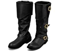 Cuffbow Halloween Pirate Costume Boots for Men Medieval Renaissance Steampunk Cosplay Boots Gothic Adult Button Leather Shoes, Black, 7 UK