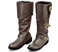 Cuffbow Pirate Costume Boots for Men Medieval Renaissance Steampunk Cosplay Boots Halloween Gothic Button Leather Shoes, Grayish Brown, 12