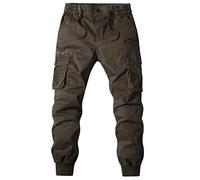 Cuffed Cargo Trousers for Men - Combat Work Trousers, Golf Pants, Cotton Sweatpants, Slim Fit Chino Corduroy Trousers - Coffee