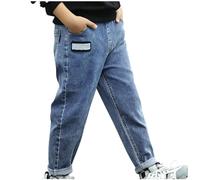 Cuffed Jeans Kids Boys Age 1-11 Years Denim Baggy Trousers Teenager Boys Loose Fit Pants Elasticated Waist Stretchy Comfy School Casual Sports Streetwear Bottoms (6-7 Years, Blue-3)