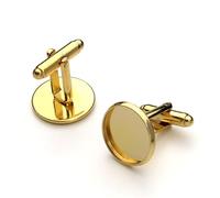 Cufflink Blanks 50pcs Fashion Gold Color Cufflink Setting Cameo Cabochon Base Tray Bezel Blank for Round Cabochons DIY Handmade Craft for DIY(16 mm)