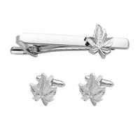 Cufflinks and Tie Clip Set for Men Maple Leaf Cufflinks Tie Clips for Men Unique Necktie Bar Clips Leaf Cuff Link Tuxedo Shirt Studs for Wedding Business, S, alloy, No Gemstone