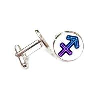 Cufflinks, Arrow Star Line Space Background Cyber Neon, Sagittarius Twelve Zodiac Signs, Personalized Cuff Buckle, Shirt Accessory Gift For Accountant Boss Business Wedding Prom Formal Occasion