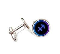 Cufflinks, Arrow Symbol Space Background Cyber Neon, Sagittarius Twelve Zodiac Signs, Personalized Cuff Buckle, Shirt Accessory Gift For Accountant Boss Business Wedding Prom Formal Occasion